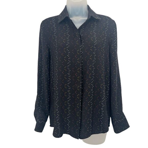 Equipment Femme Inisse Blouse Button Down Long Sleeve Women's XXS Black Pattern - Picture 1 of 13